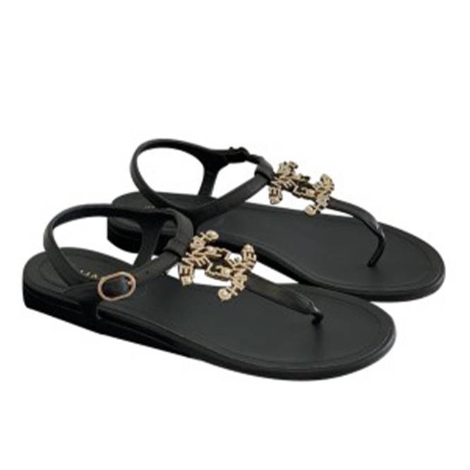 Ch*el sheepskin leather women’s sandals black